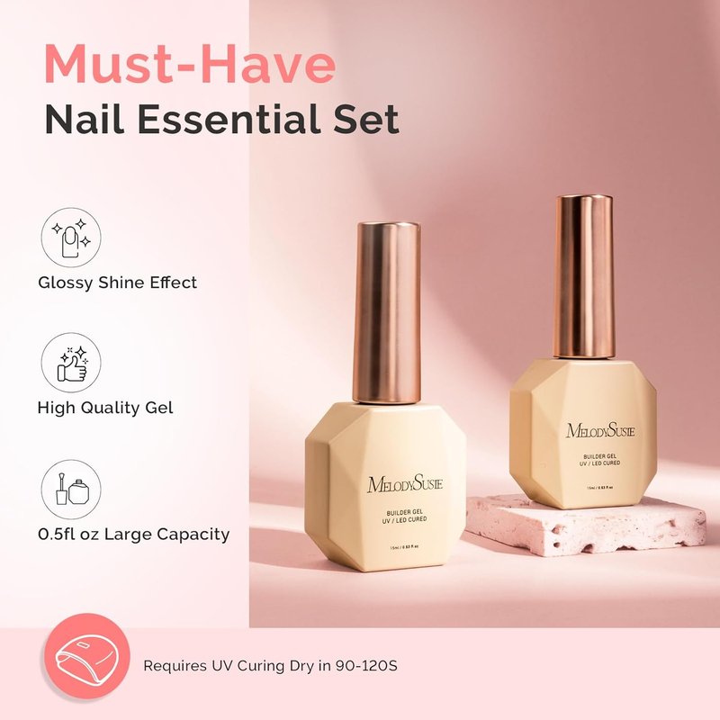 MelodySusie 2PCS 15ML Nude Builder Nail Base Gel - Thickening Soak Off UV Extension Gel for DIY Nail Art