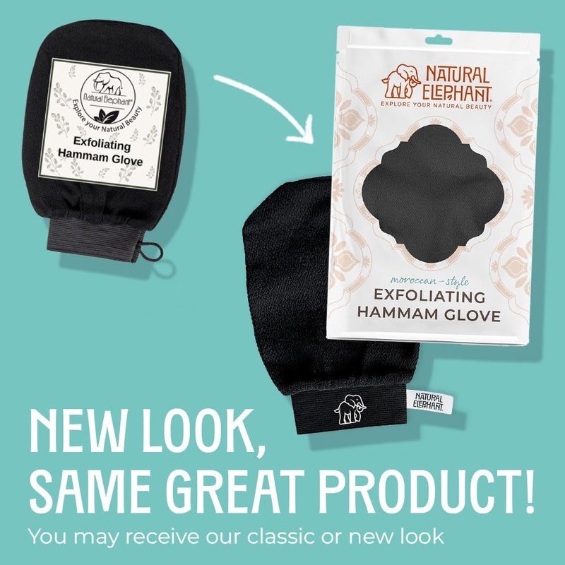 Natural Elephant Exfoliating Kessa Glove - Face and Body Exfoliator Hammam Mitt (Pure Black (Pack of 4))