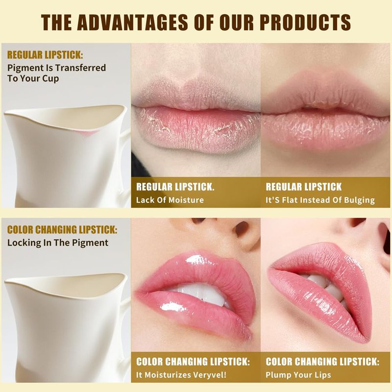 Yeweian pH Adjusting Lipstick, Transfer Proof Color Changing Lipstick, Gold Crystal Clear Lip Stick That Changes Color, Moisturizing Glossy Shine Lip Balm, Hydrating Non-Sticky Lip Gloss for Women