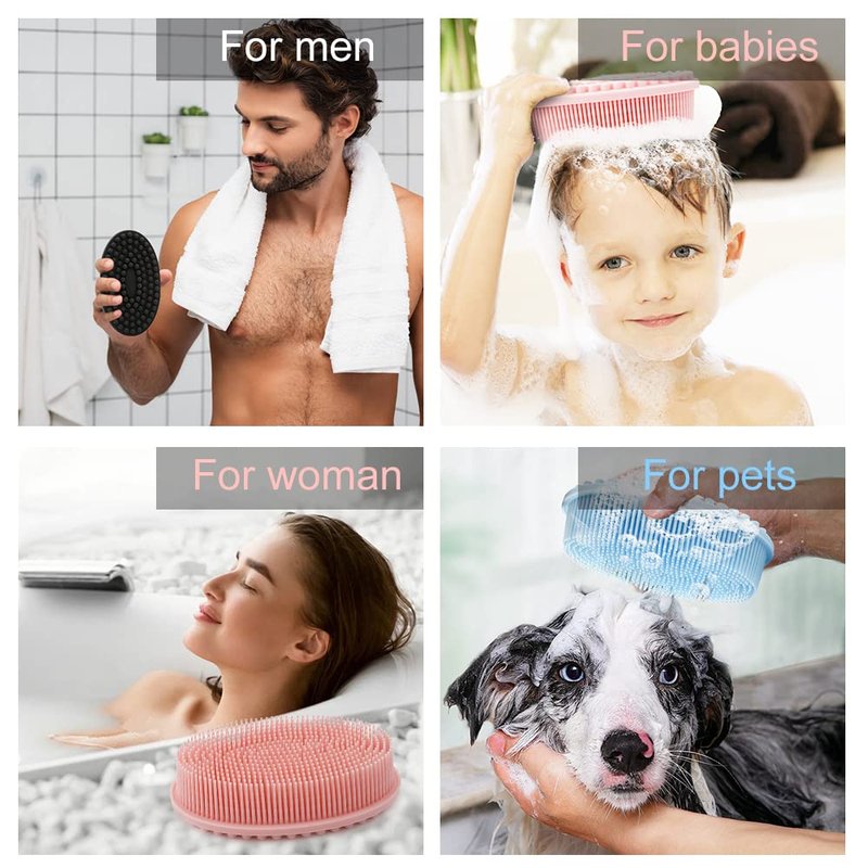 3 Pack Silicone Body Scrubber, Soft Silicone Loofah Exfoliating Body Scrubber, Silicone Body Brush Bath Shower Scrubber for Body, 2 in 1 Bath and Shampoo Wash Brush for Skin Exfoliation Men Women
