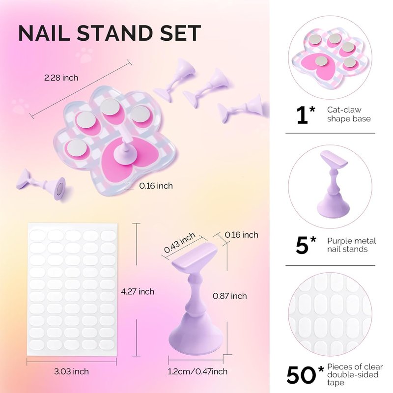 MelodySusie Nail Stand for Press-On Nails - Cute Cat Claw Magnetic Base with Reusable Tape | Rose Pink