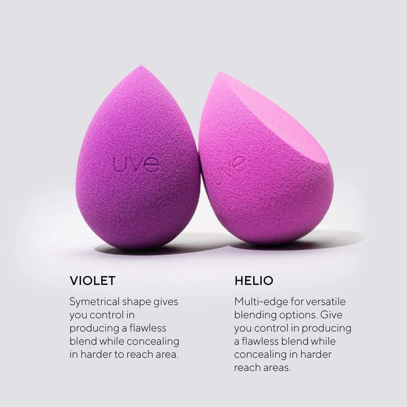 Makeup Blender Sponge Set, Streak Free Application of Liquid, Powder & Cream Foundation, Professional Complexion Blending Tool, Cruelty Free, Vegan, Latex Free, Pack of 3 (1 Helio, 2 Violet)