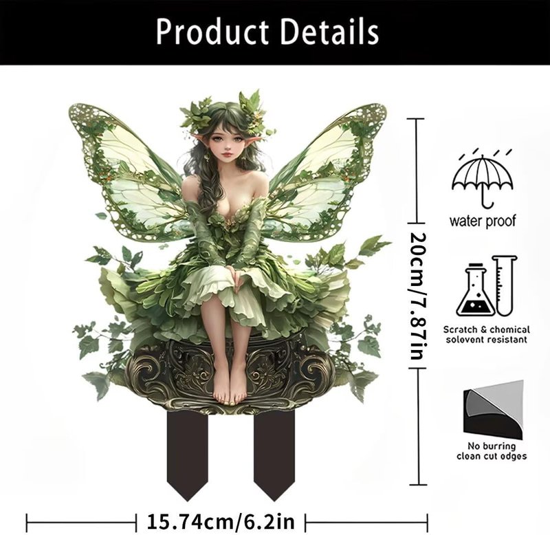 Green Fairy Acrylic Garden Stake, Indoor and Outdoor Garden Acrylic Decoration, Suitable for Flower Pots and Landscape Beautification, Suitable for Courtyards and Lawn