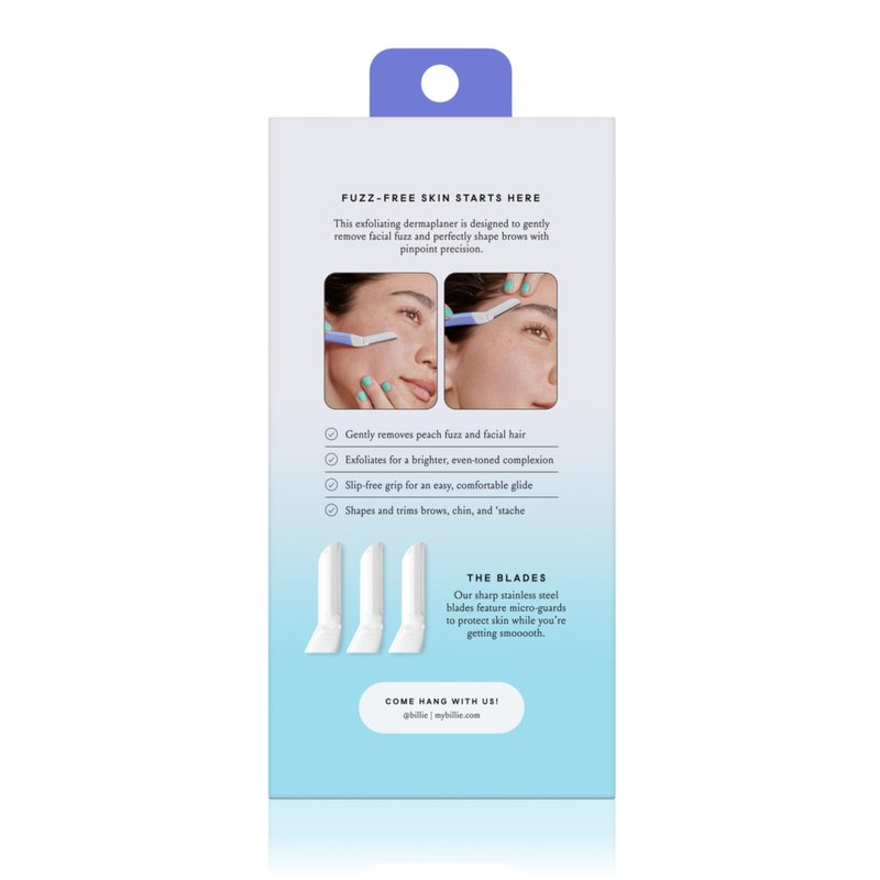 Billie - Dermaplane Starter Kit - Reusable Handle + 3 Refill Blades - Remove Facial Hair + Perfectly Shape Brows - Dermatologist-Approved - WaterPark