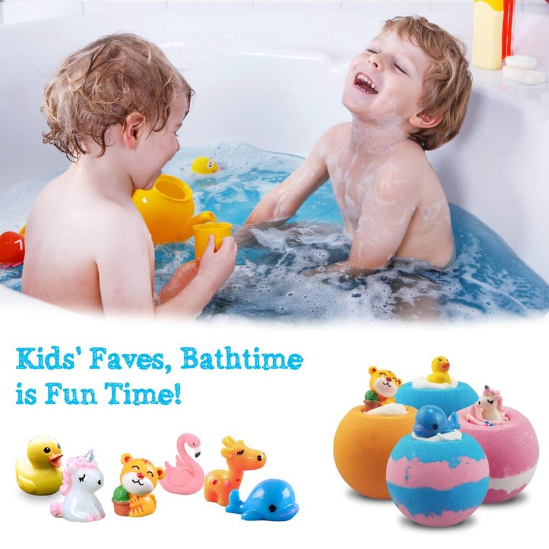 Aofmee Bath Bombs for Kids, Handmade Natural Kids Bath Bombs with Toy Inside, Shea Cocoa Butter Moisturize, Spa Fizzies Bath Bomb Kit, Birthday Christmas Holiday Gifts for Women, Girls, Boys