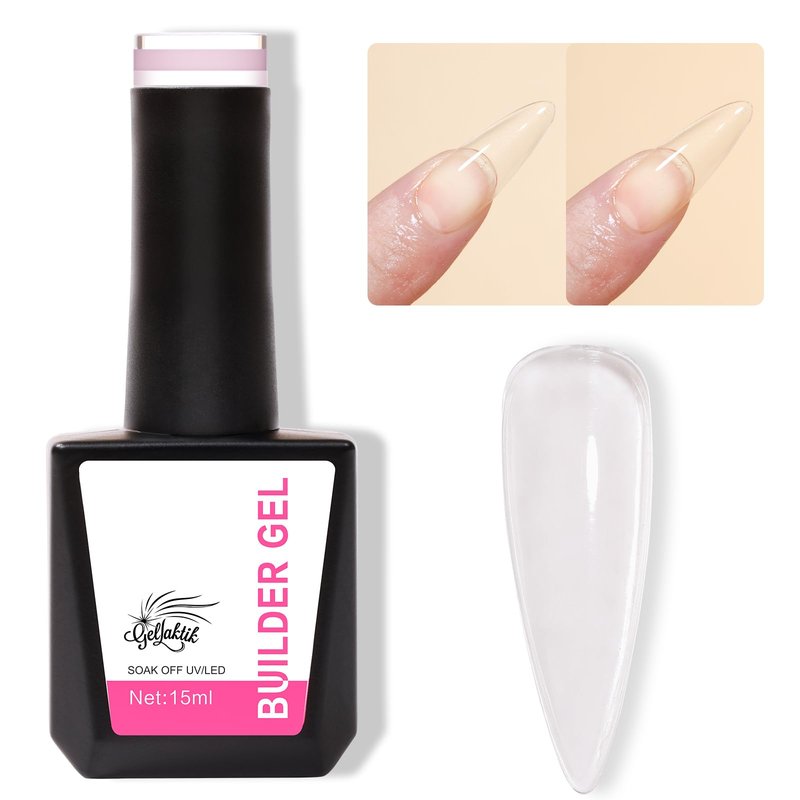 GELLAKTIK Builder Gel for Nails, 15ml 7 in 1 Builder Gel Nail Polish, LED Lamp Cured for Clear Rubber Base & Strengthener Extensions, Thickening, Repair, Salon-Quality DIY Manicure (Clear)