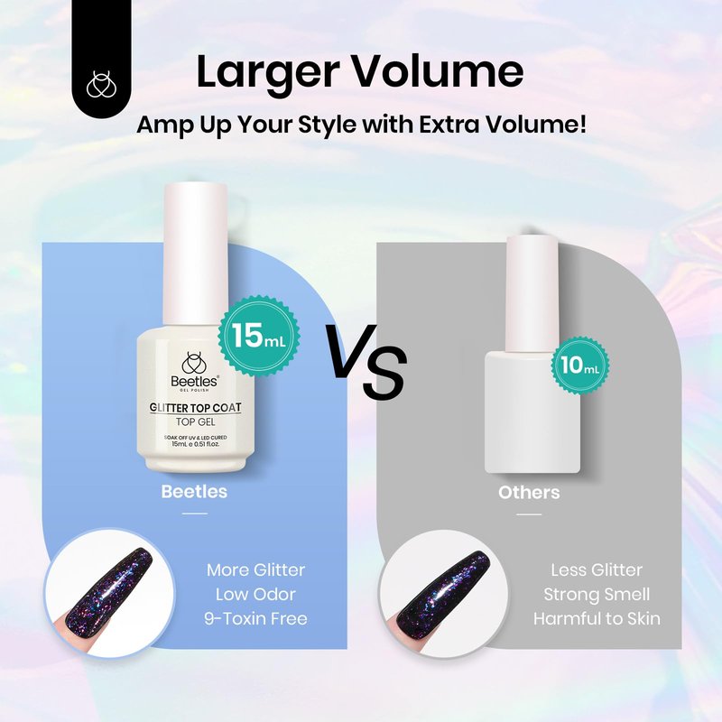 Beetles Glitter Gel Top Coat, 1 Pcs 15ml Glitter No Wipe Top Coat Gel Polish Reflective Silver Super Shiny UV Nail Decoration Nail Art Sparkle Manicure DIY Home Salon