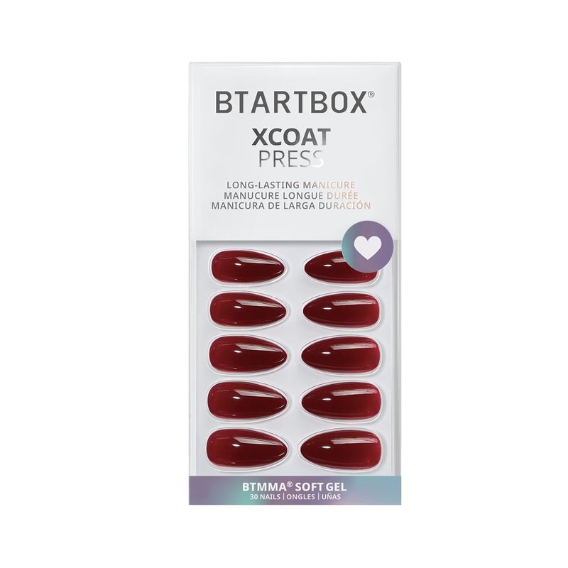 Press On Nails - Almond Shape Dark Red Medium Soft Gel | 32 Stick-On Nails Kit in 16 Sizes