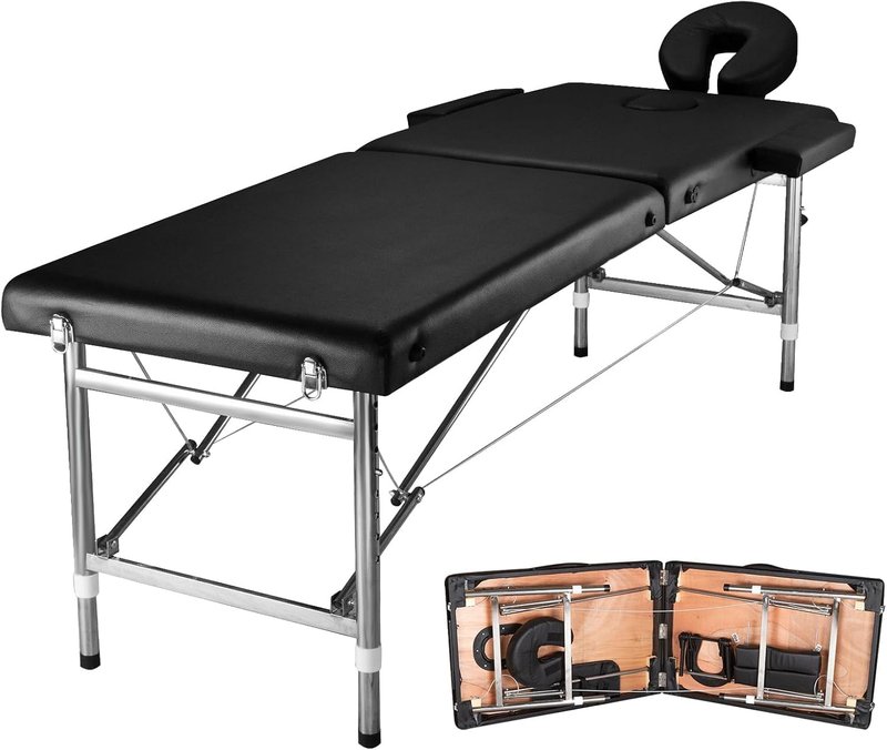 Portable Height Adjustable Massage Table - Foldable Spa Bed | 24" Wide Aluminum with Carrying Bag - Black