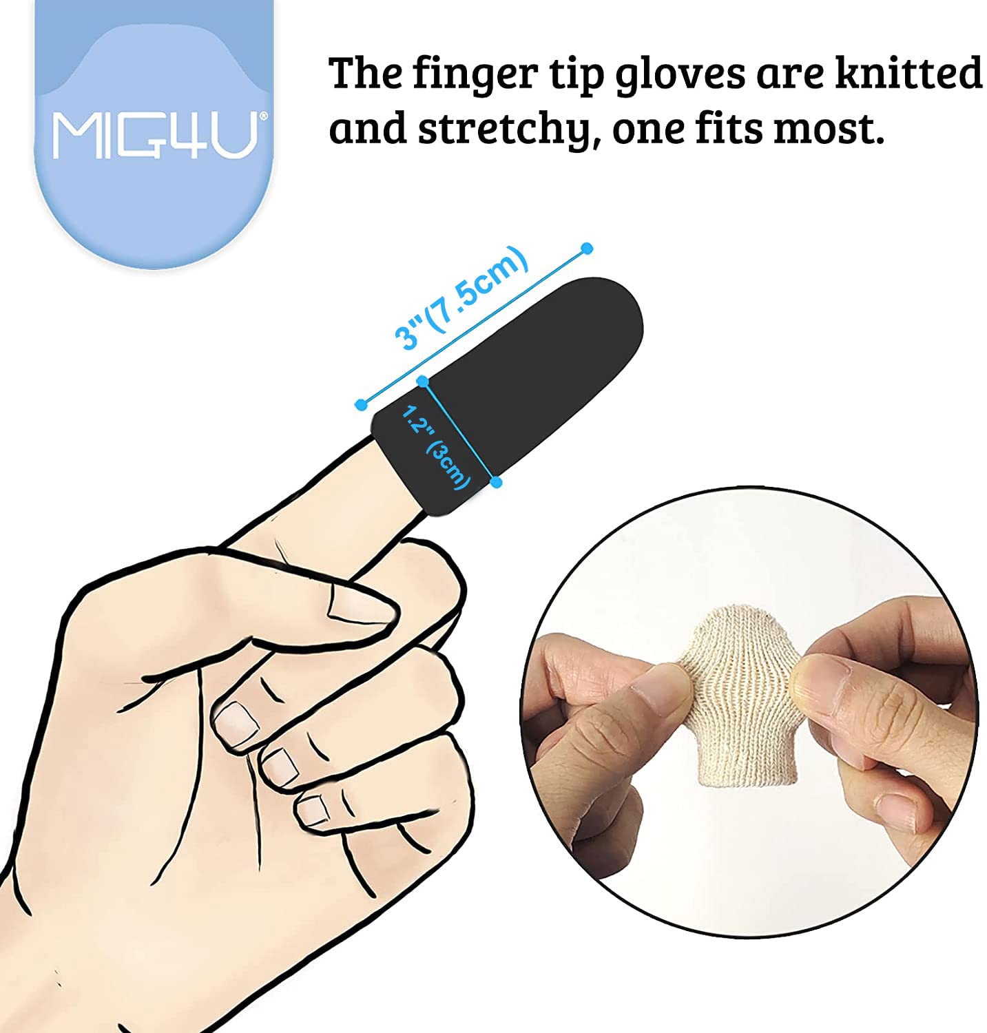 MIG4U 20 Pcs Cotton Finger Cots, Reusable Finger Protectors for Cuts Wounds, Arthritis, Eczema, Bruises, Calluses, Cracking Thumbs Healing, Fingernail Caps/Stall/Cushion/Cover, L/XL