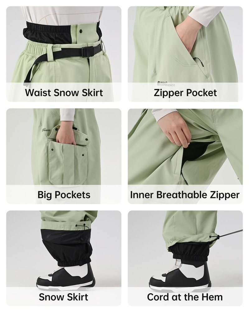 HIGH EXPERIENCE Snowboard Pants for Women Men Baggy Ski Pants Snow Loose Warm Insulated Winterproof Waterproof (Khaki, Small)