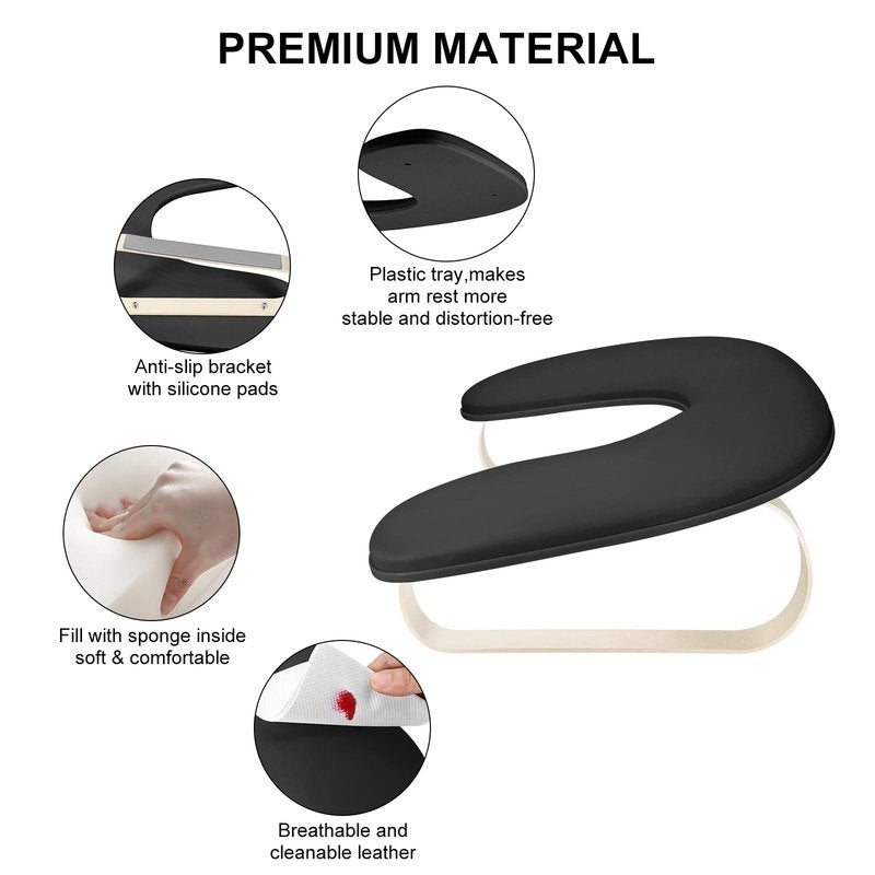 Manicure Arm Rest for Nails Tech,Cleanable Leather Nail Hand Rest,U Shaped Nail Arm Rest Stand with Aluminum Alloy Holder,Antislip Pads