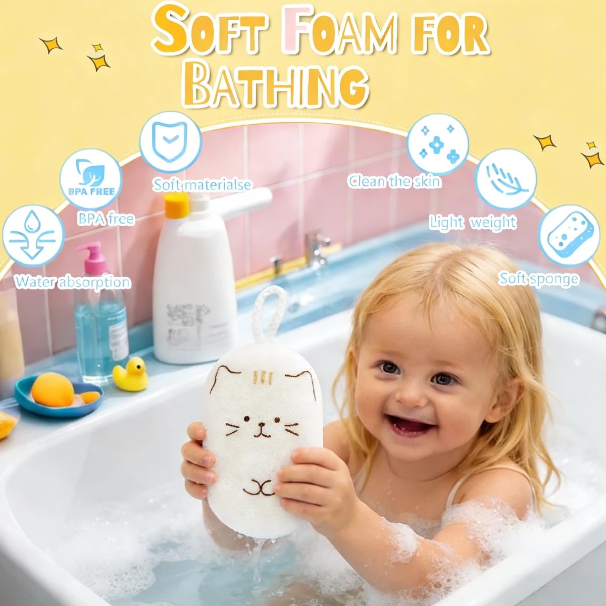 Baby Bath Sponge Natural Soft for Infant Bath Time Loofah Set Cute Shapes in Toddler Shower & Kids Bath Care