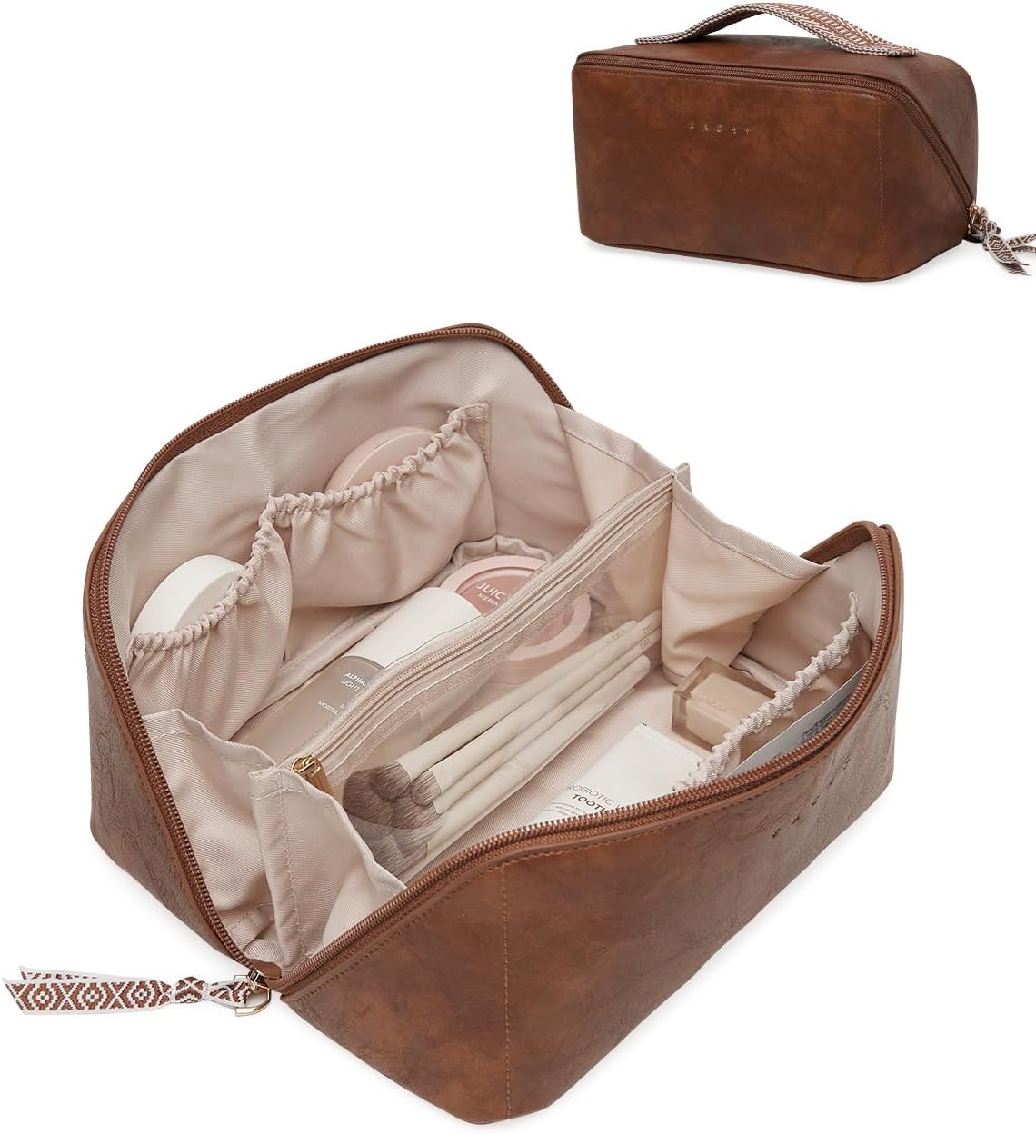 Travel Makeup Bag - Large Capacity Waterproof PU Leather Cosmetic Organizer for Skincare & Brushes | Portable Toiletry Bag