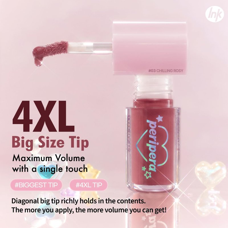 Peripera Ink Glasting Lip Gloss, Non-Sticky, Gloss Shine, 4XL Wand for Easy Application, Korean Lip Gloss, Fuller Looking Lips, Buttery Soft, Long Lasting Lip