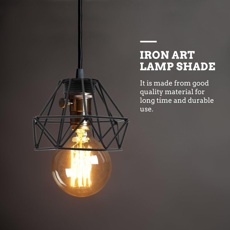 TOVINANNA Lighting Metal Cage Lampshade Industrial Vintage Diamond Shape Lamp Shades Hanging Lighting Cover, Black