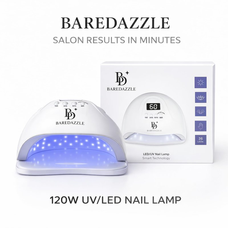 BAREDAZZLE 120W UV LED Nail Lamp for Gel Nails β Professional Nail Dryer with 4 Timers, LCD Display, Auto Sensor & Low Heat Mode β Removable Base, 36 LED Beads