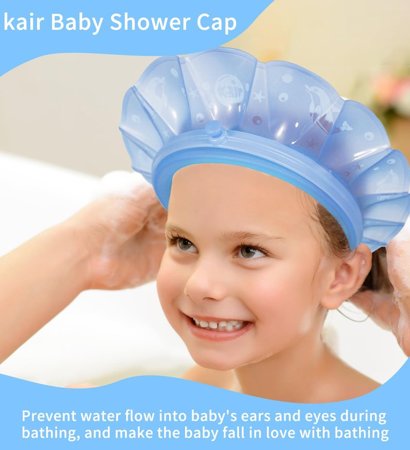 kair Baby Kids Bath Visor Soft Adjustable Silicone Toddler Children Shower Cap Hair Washing Hat Keep Kids Shield Water Out of Eyes & Ears Head Circumference 17"-24" (Blue, More Than 24 Months)