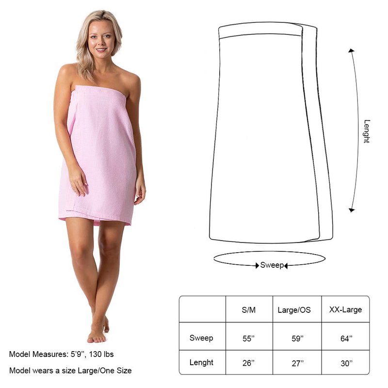 Turkish Linen Women’s Waffle Spa Body Wrap with Adjustable Closure (Small/Medium, Pink)