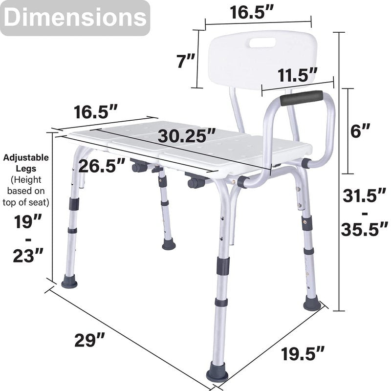 Vaunn Adjustable Shower Transfer Bench, Shower Chair for Adults and Seniors with Backrest