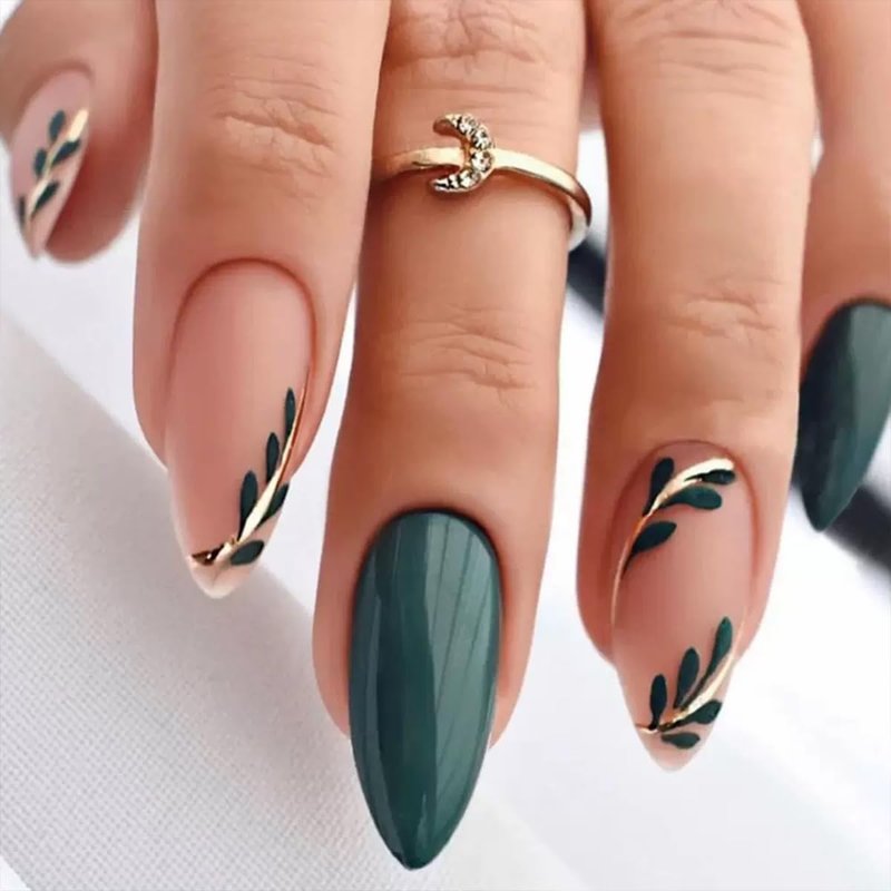 Skiennix Flower Press On Nails - Medium Almond French Tip Design - 144 Pcs Full Cover Glossy Acrylic
