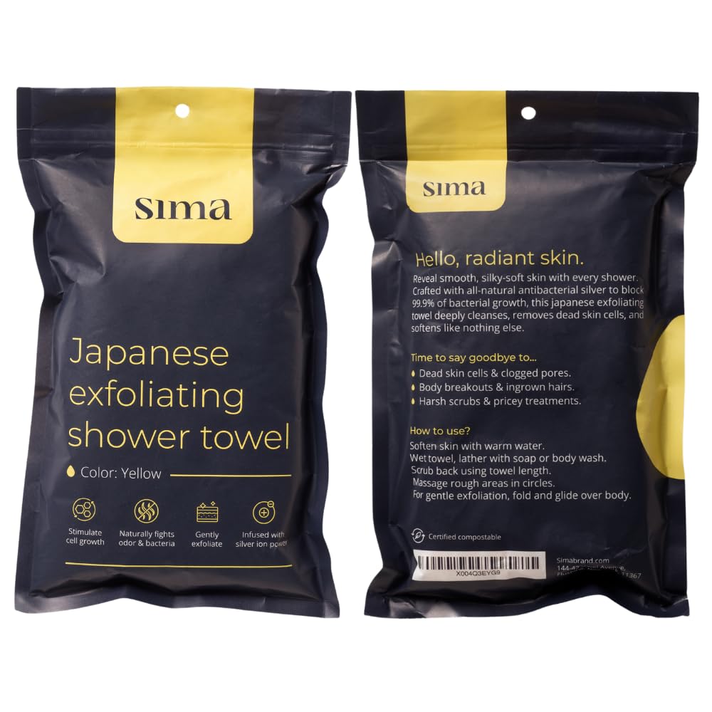 Exfoliating Washcloth Face & Body Scrub Towel - Japanese Exfoliating Towel with Hexagon Fibers, Body Scrubber with 2 Sides for Scrubbing & Washing, Extra Long Towels (Blue, 2 Pack)