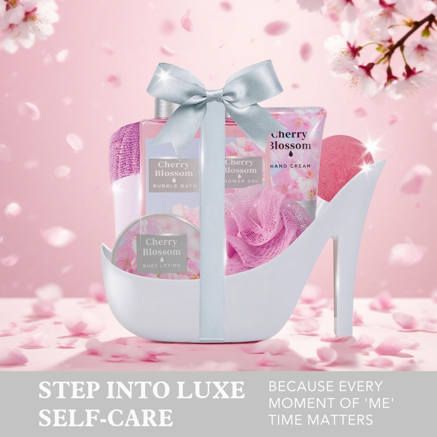 Spa Luxetique Gifts for Women 8pcs High Heel Gift Set for Women Elegant Cherry Blossom Spa Gifts for Womens Birthday Gifts for Womens Wife Sister Girlfriend Friend