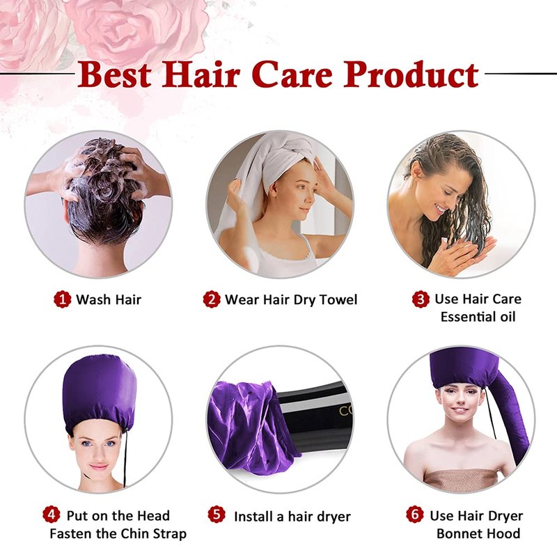 Frclona Hair Dryer Bonnet - Upgraded Bonnet Hair Dryer with Longer Extended Hose for Easy Styling, Curling and Deep Conditioning, Purple, One Size Fits All