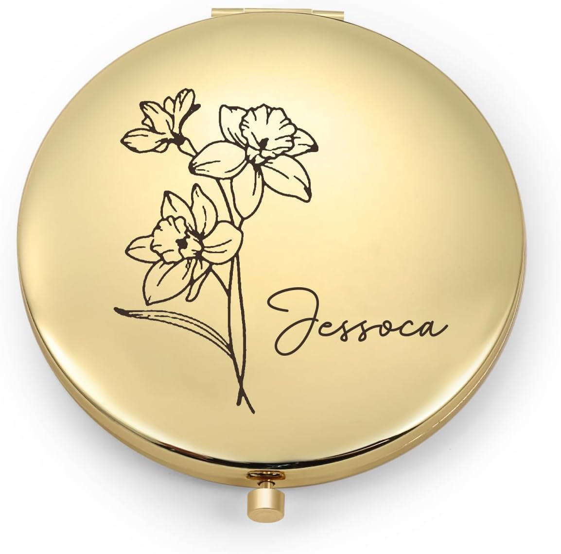 Skiennix Personalized Compact Mirror - Custom Birthflower Travel Makeup Mirror for Women | Gold