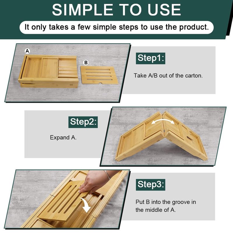 BFTOU Bamboo Bathtub Tray Expandable Bath Table Tray Bathtub Caddy for Relaxing SPA Bathroom Accessories for House Warming Shower