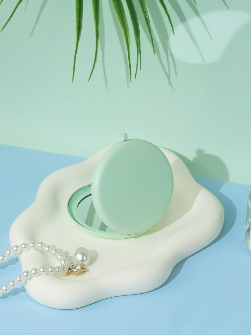 Getinbulk Compact Mirror for Purse, Double-Sided 1X/2X Magnifying Metal Pocket Makeup Mirrors(Round, Cyan)