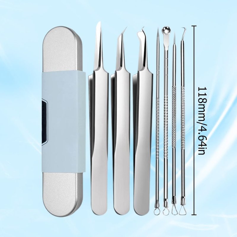 Jurfest 7 Piece Set Blackhead Extraction,Stainless Steel Blackhead Remover, Professional Facial Blackhead Remover Tweezers