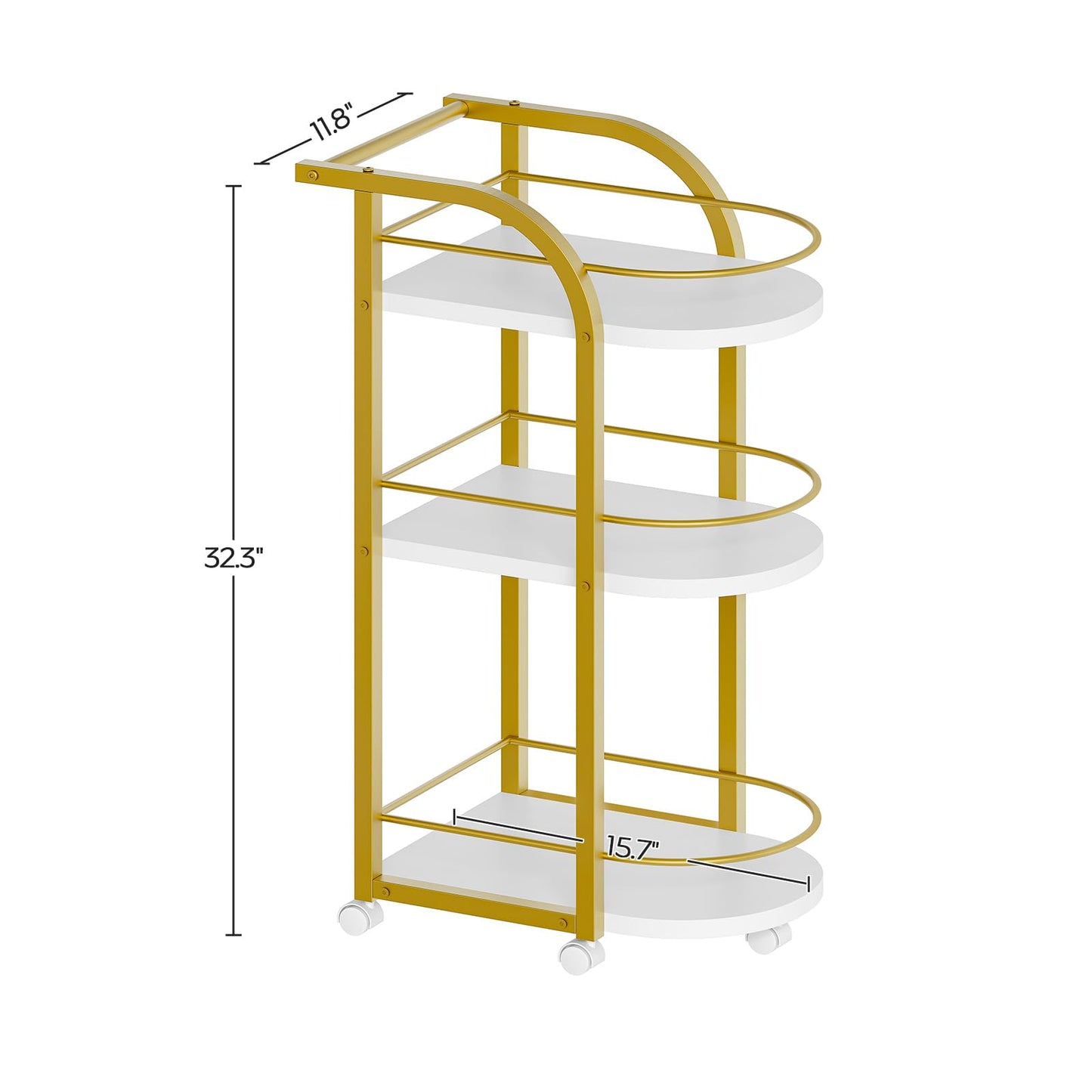 YATINEY 3-Tier Bar Cart, Home Bar Serving Cart with Fence and Wheels, for Dining Room, Living Room, Garden, Party, White and Gold BC06DW