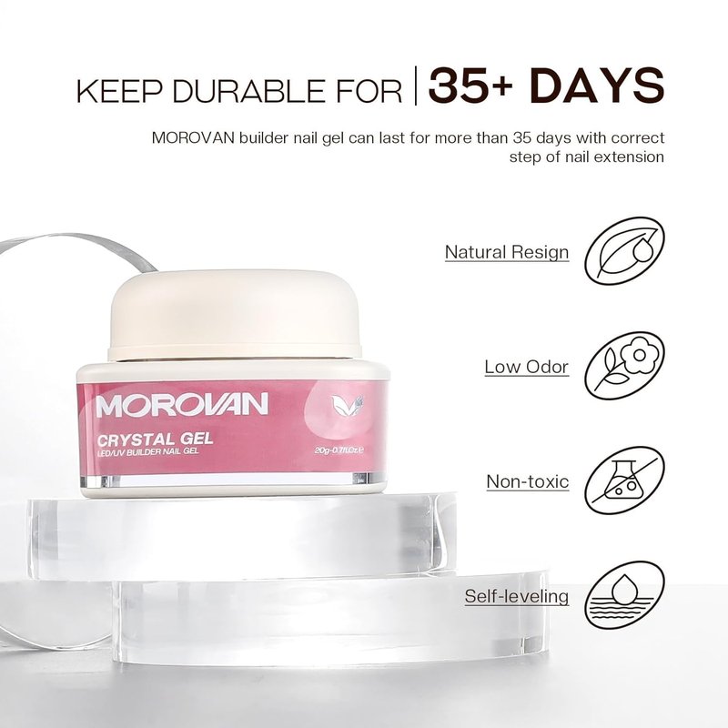 Morovan Builder Gel for Nails - Long-Lasting Clear Hard Gel for Nail Extensions & Strengthening | 15ml