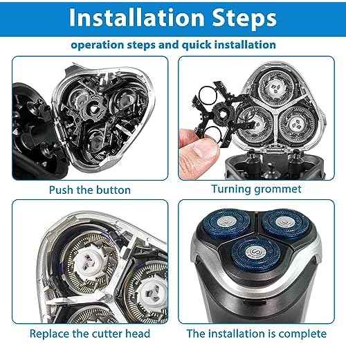 SweetLF 3 Pcs Replacement Shaver Head Blade Cutters IPX7 Waterproof Electric Razor Wet & Dry 3D Men¡¯s Rotary Shaver (Blue)