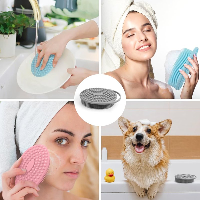 PQRUU 3 Pack Silicone Body Scrubbers for Use in Shower, Exfoliating Body Scrubber Fit for All Kinds of Skin, Soft Silicone Loofah for Women Men,Bath Scrubbers Rapid Foaming,Black,Blue,Gray
