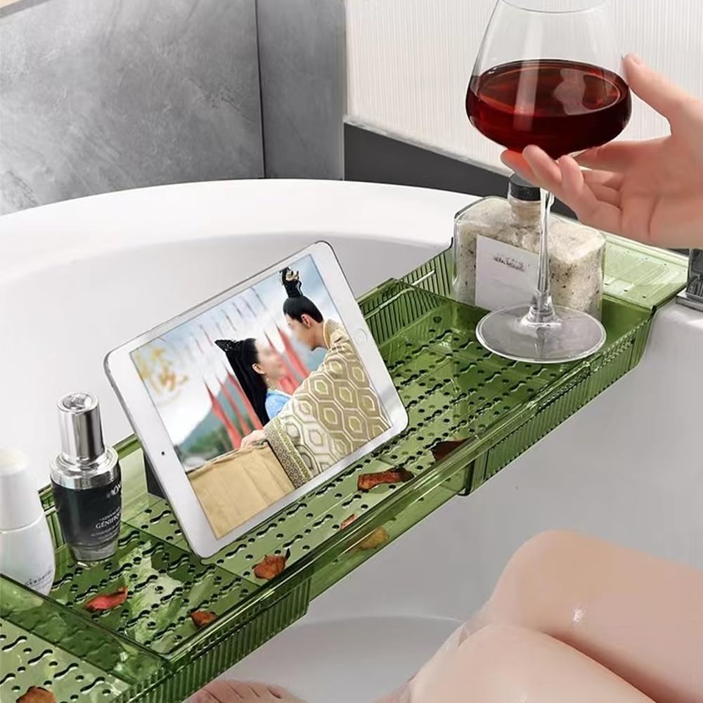 Ollimy Bathtub Caddy Tray, Adjustable Bath Tray for Tub, Bath Accessories, Tub Caddy for Bathroom Luxury Spa, Expandable Size Bath Tub Organizer with Anti-Slip mat, Fits Most Tubs