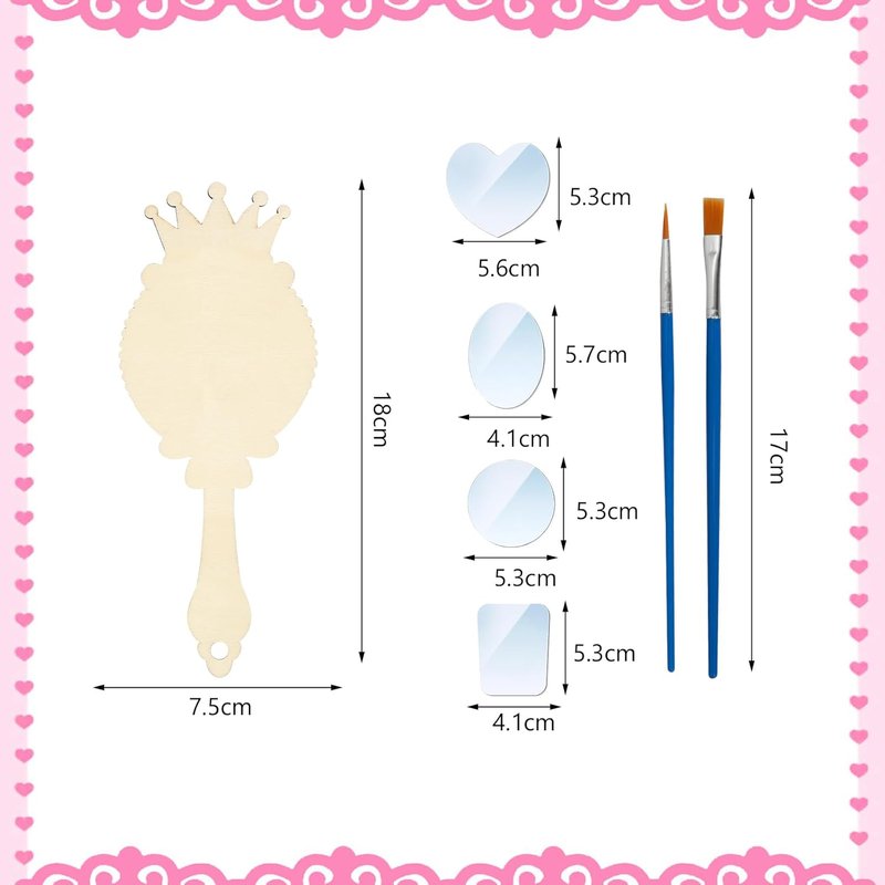 Fennoral 12 Pack Wooden Mirror Craft Kit - DIY Princess Hand Mirrors for Kids' Art Activities | Perfect Party Supplies