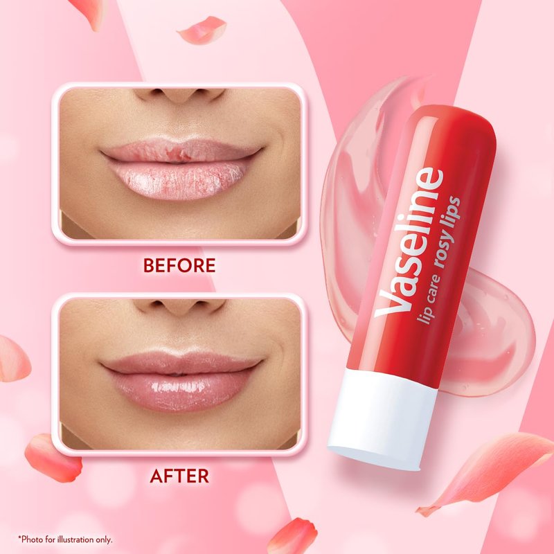 Vaseline Lip Therapy Care Rosy, Fast-Acting Nourishment, Ideal for Chapped, Dry, Cracked, or Damaged Lips, Lip Balm, 3-Pack of 2, 0.16 Oz Each, 6 Lip Balms