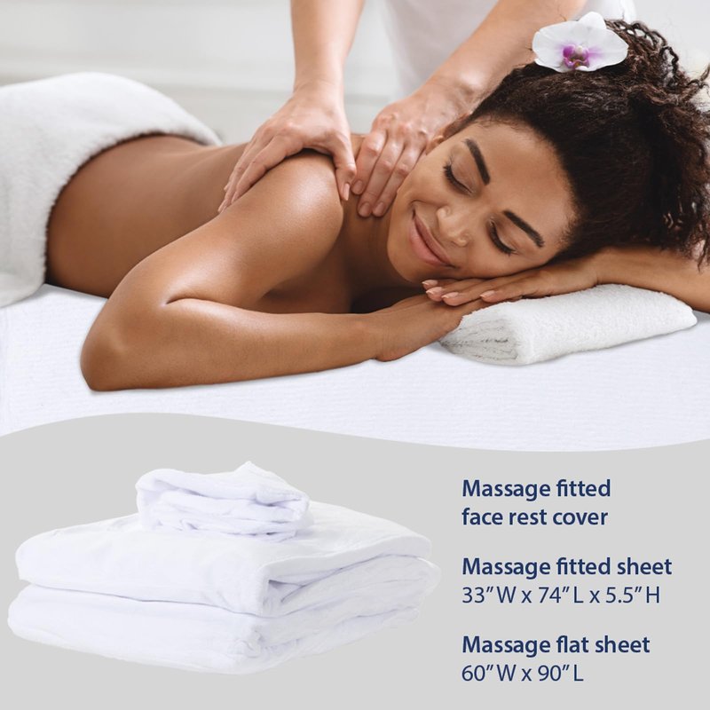 ForPro Luxury TerrySoft 3-Piece Massage Sheet Set, White, Ultra-Soft, Stain and Wrinkle-Resistant, Includes Flat and Fitted Sheets and Face Rest Cover