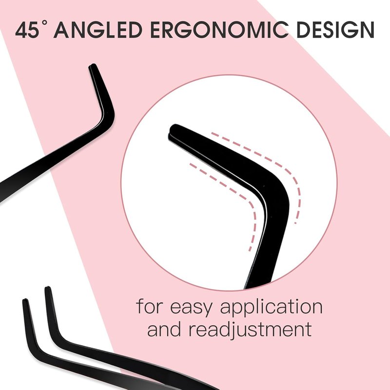 Eyelash Applicator Tool - Stainless Steel Curved Tweezers for Cluster Lashes | Black