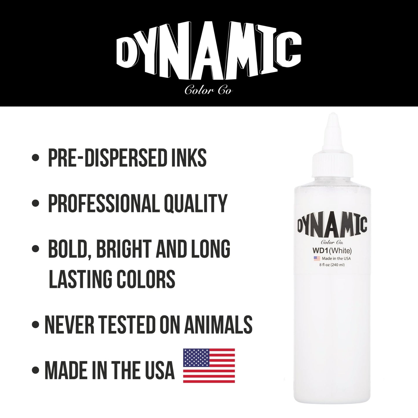 Dynamic Color White Tattoo Ink, Made in USA Since 1990, 8 oz