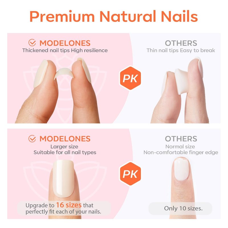 Modelones Press on Nails Short, Spring Oval Fake Nails, Reusable Nail Kit with Nail Glue Adhesive Tabs Mini Nail File, Nails Press Ons 32Pcs 16Sizes, Women Girl Gift, Chrome Pink