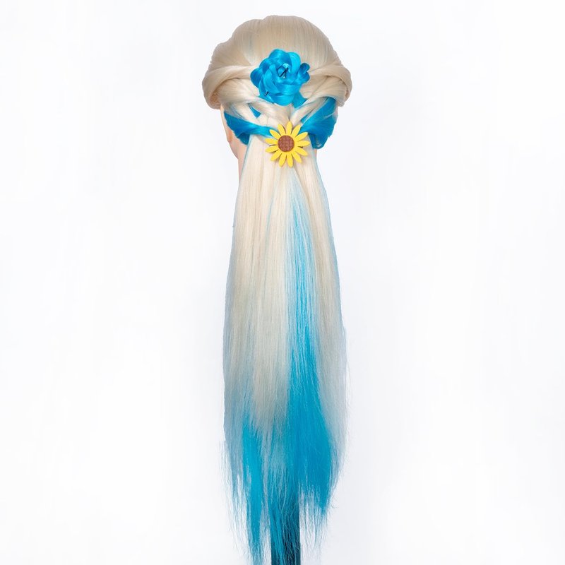 Mannequin Head for Hair Styling | 29" Cosmetology Training Doll with Clamp Holder - White & Blue