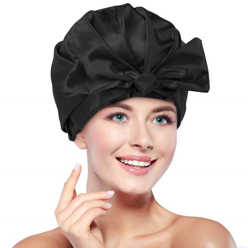 ZKLLGHE Large Reusable Waterproof Adjustable Shower Cap With Silk Satin Lined for Women - Luxury for Long Hair