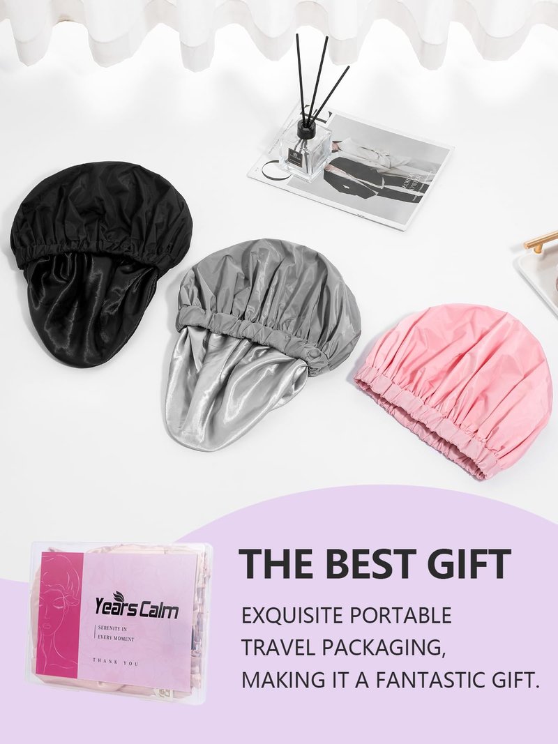 Years calm Reusable Waterproof Shower Caps for Women, Hair Caps for Showers, Double-Layer Elastic Design, for All Hairstyles, Travel-Friendly (pink)