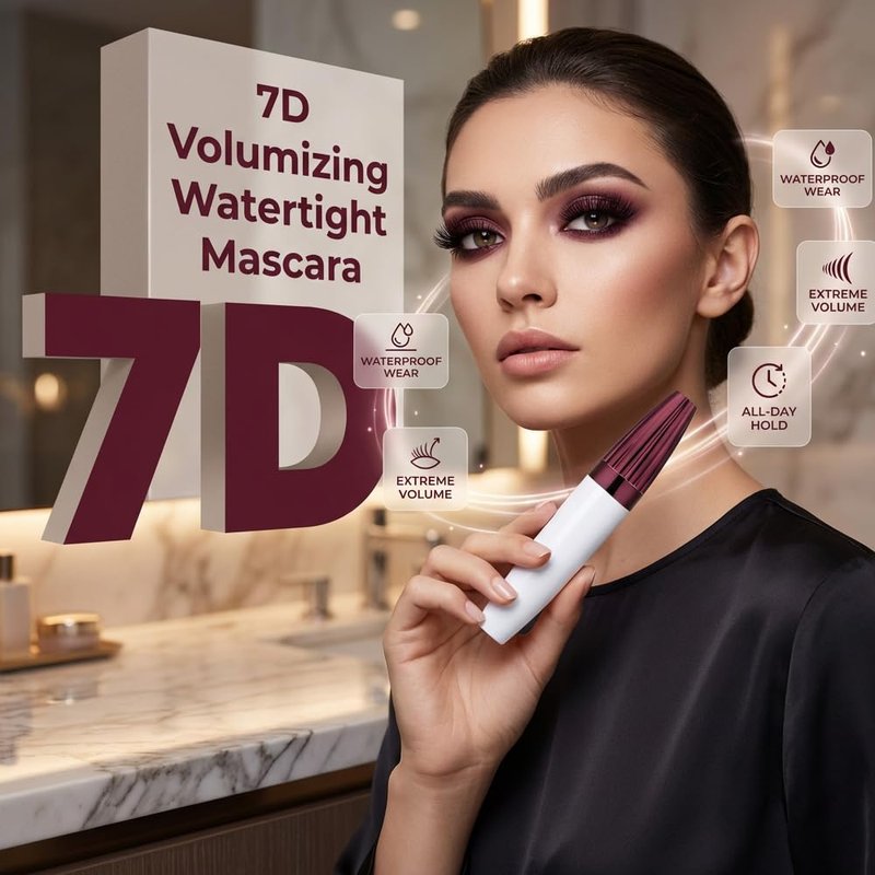 7D Waterproof Volume Mascara, Lengthening Thickening Softer Fuller Lashes Mascara, Long Lasting Natural Curling Lashes for Professional Eye Makeup, Smudge-Proof (1)