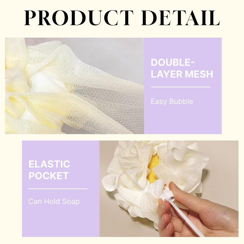 2 PCS Soap Loofah Pouch - 2-in-1 Soap Bar Loofah Washcloth Combo, Bath Sponge with Drawstring for Holding Bar Soap, Cleansing & Smooth Skin (Beige)