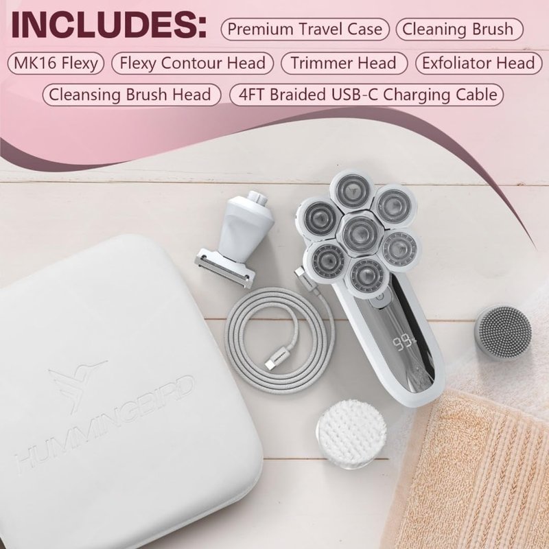 HUMMINGBIRD Flexy Electric Razors for Women - Cordless Waterproof Leg Shaver | Hair Removal & Exfoliation Kit