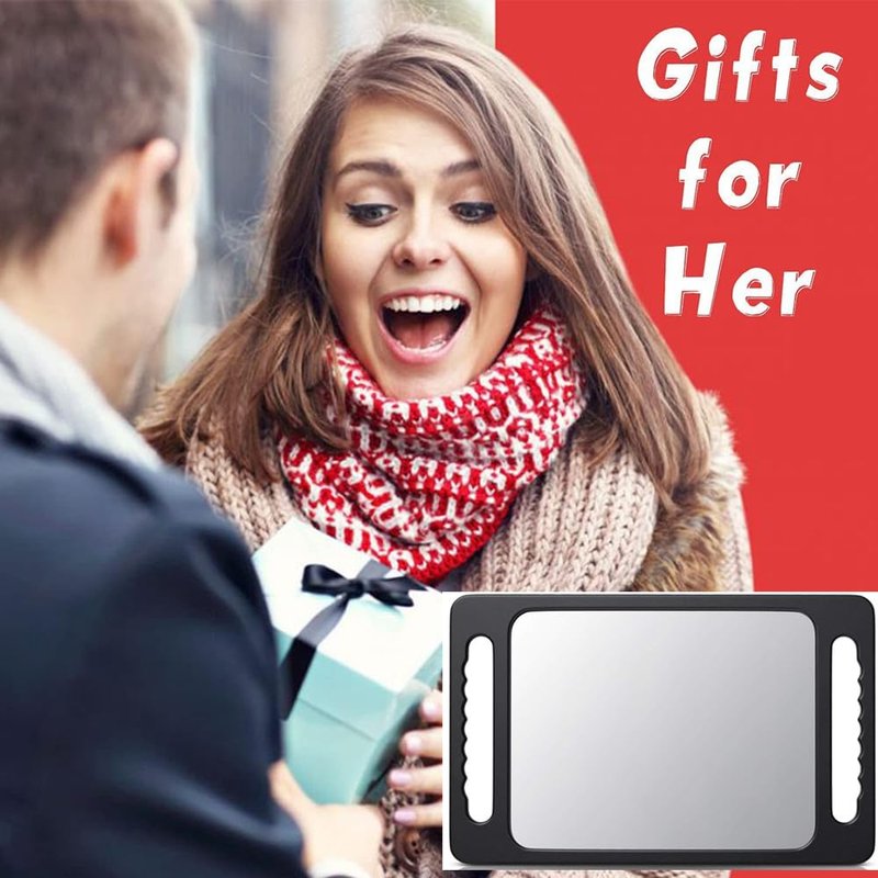 mpowtech Double Handle Mirrors(15.94" x 10.16") - Large Hand held Mirror with Handle,Barber Mirror Handheld,Salon Hand Mirrors,Barber Accessories, Black